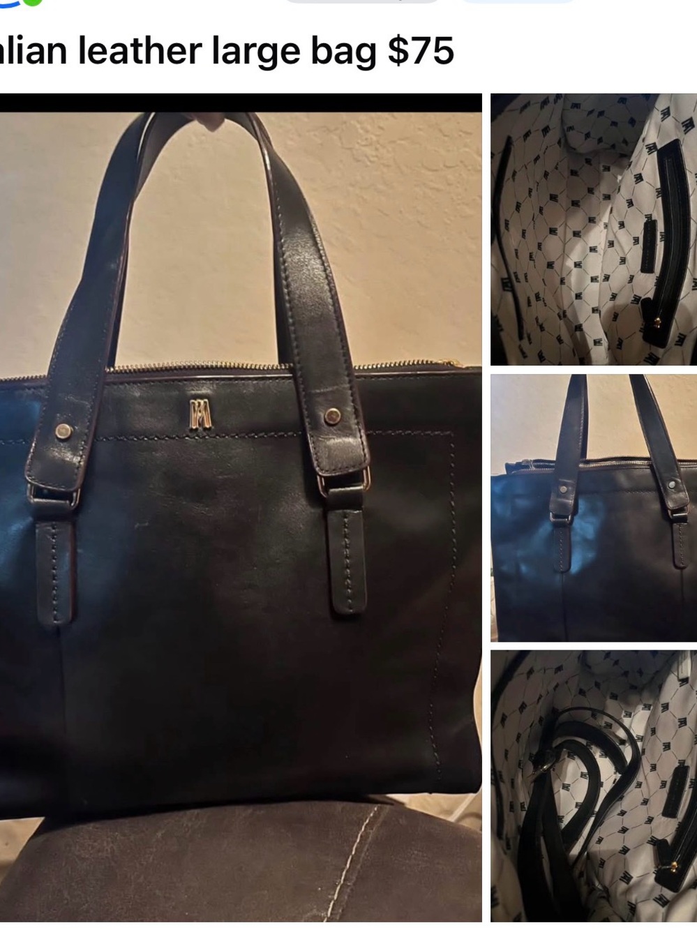 Antonio Bellini Black Leather Tote Bag
